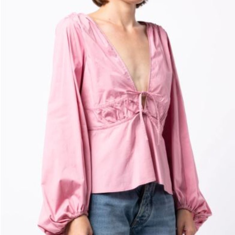 STAUD BLOUSE - Women's Pink Shelby V-neck Sz S Fits M $215 Balloon Sleves